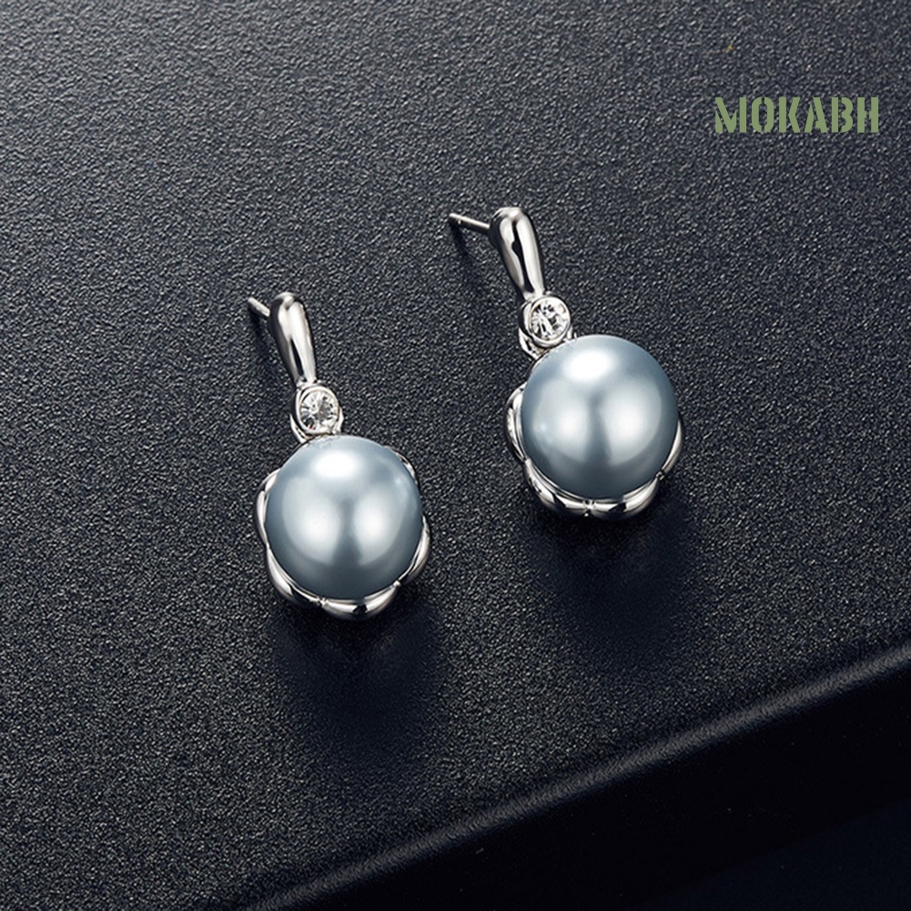 Bộ Vòng cổ + Bông Tai Đính Đá &amp; Ngọc Trai Nhân Tạo Hình Tròn Cho Nữ