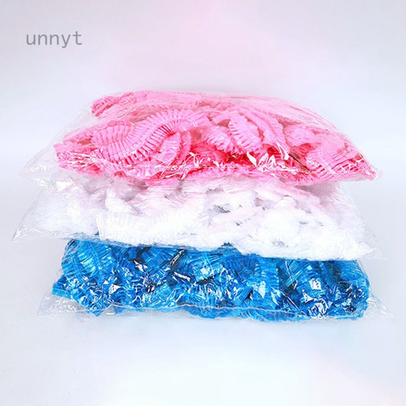 Set 100 Mũ Tắm Trùm Đầu Màu Trơn Trong Suốt Chống Nước Dùng Một Lần