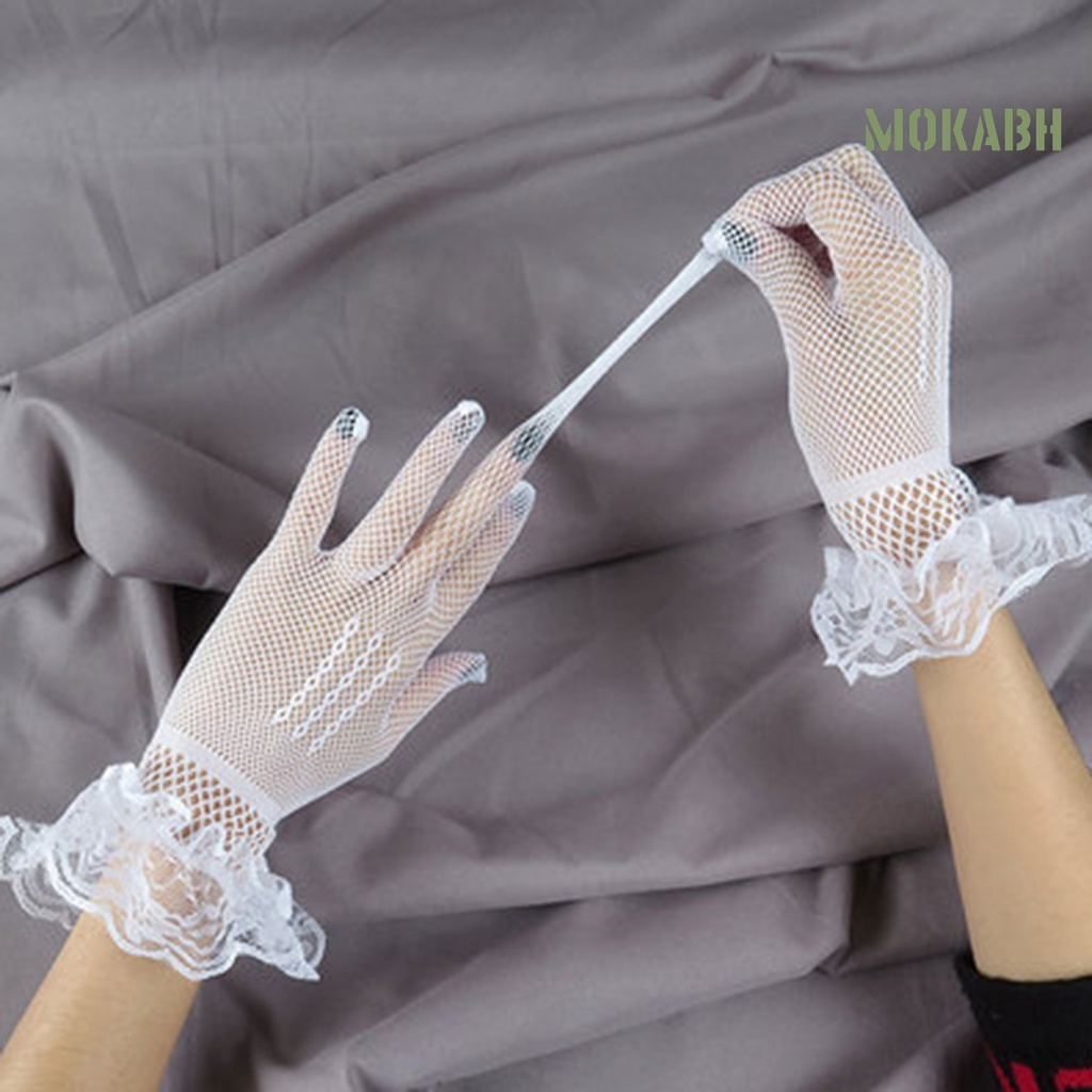 1 Đôi Găng Tay Cô Dâu Phối Ren Thắt Nơ Co Giãn Thoáng Khí