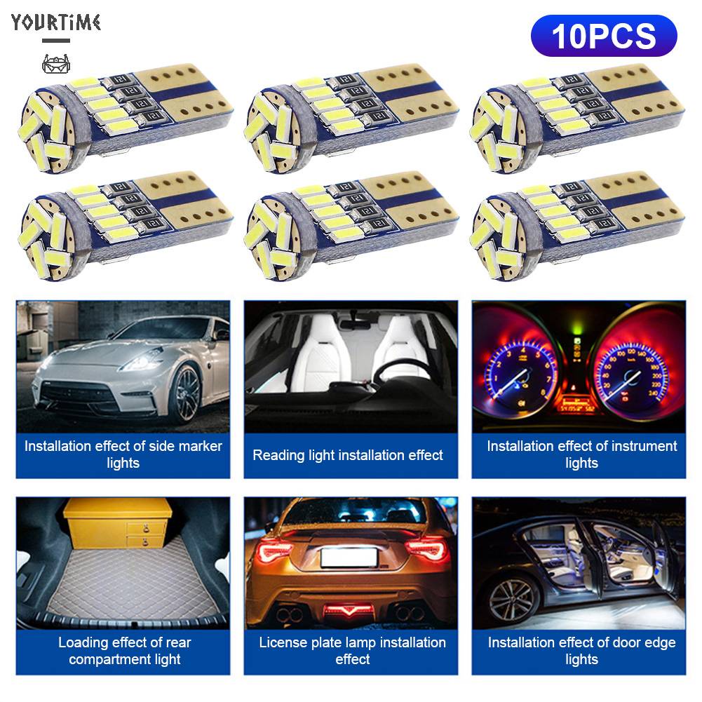 Set 10 Bóng Đèn T10 W5W 12V 6000K Ánh Sáng Trắng Cho Xe Ô Tô