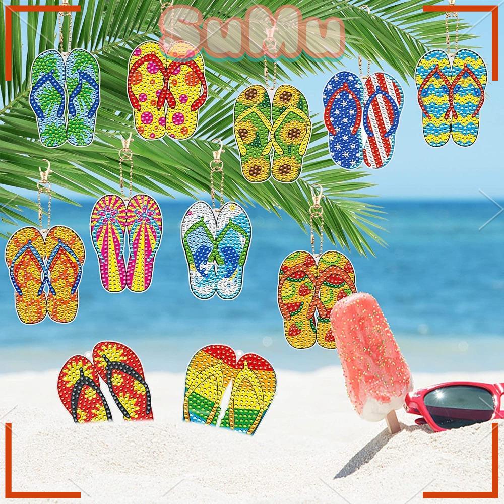 Set 12 Móc Khóa Hình Dép Đi Trong Nhà Họa Tiết Hoa Hướng Dương DIY