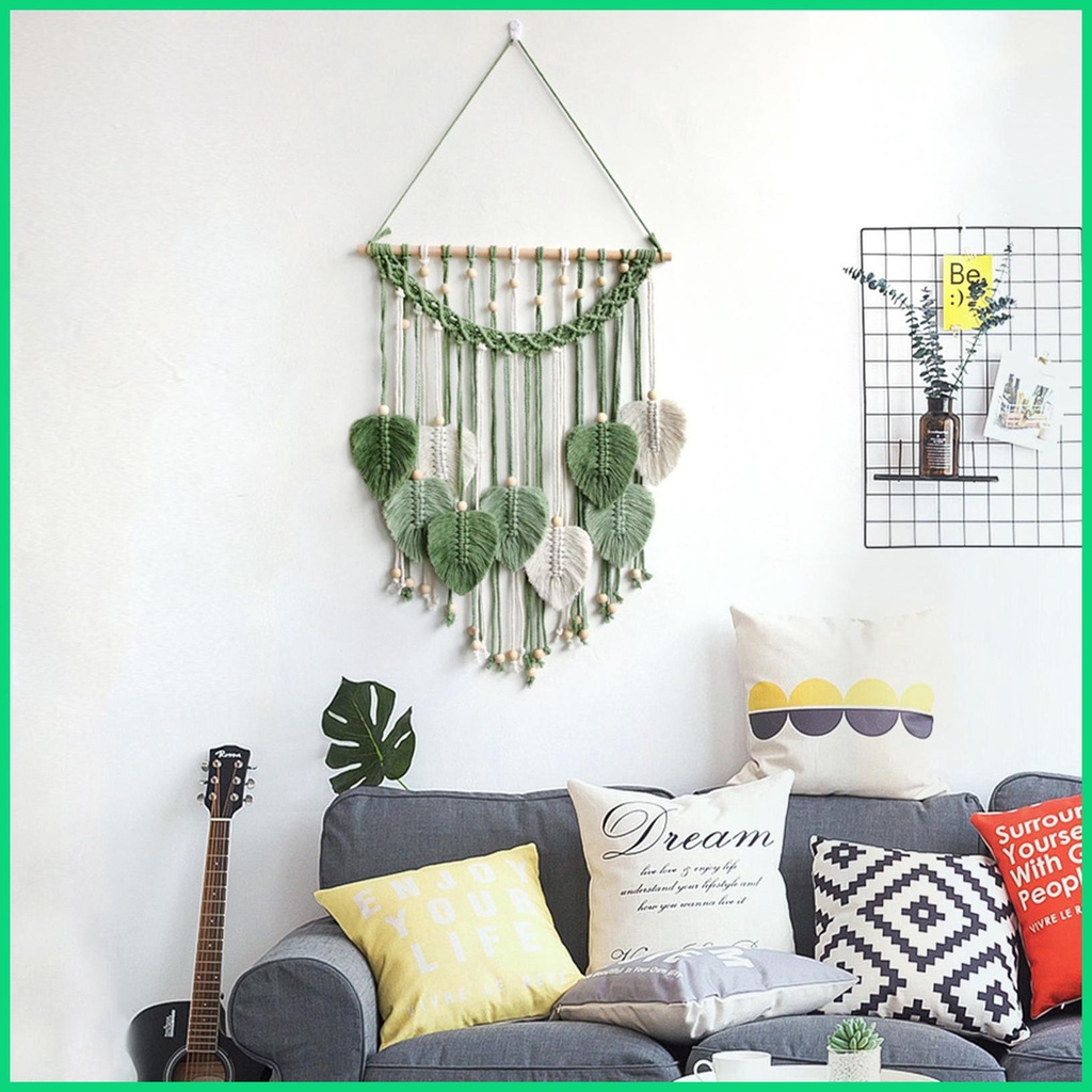 Thảm Dệt Lá Tua Rua Handmade Trang Trí Tường Phong Cách Bohemian