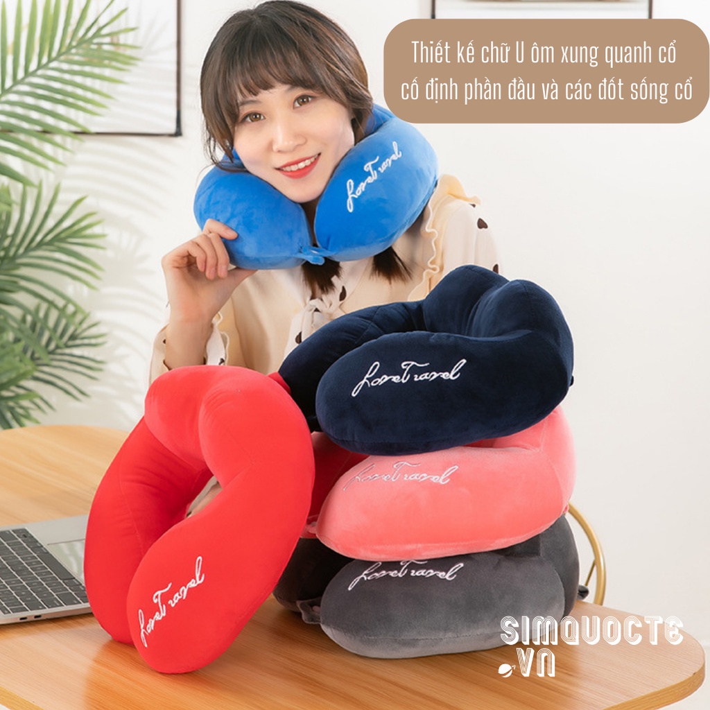 Gối đỡ cổ chữ U vải nhung mềm mịn thiết kế tối giản lót bông chống đau mỏi cổ vai gáy dùng cho văn phòng, du lịch GC06