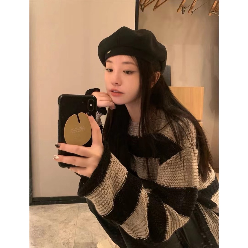 Mũ Beret Màu Đen Phong Cách Nhật Bản Thời Trang Thu Đông Cho Nữ