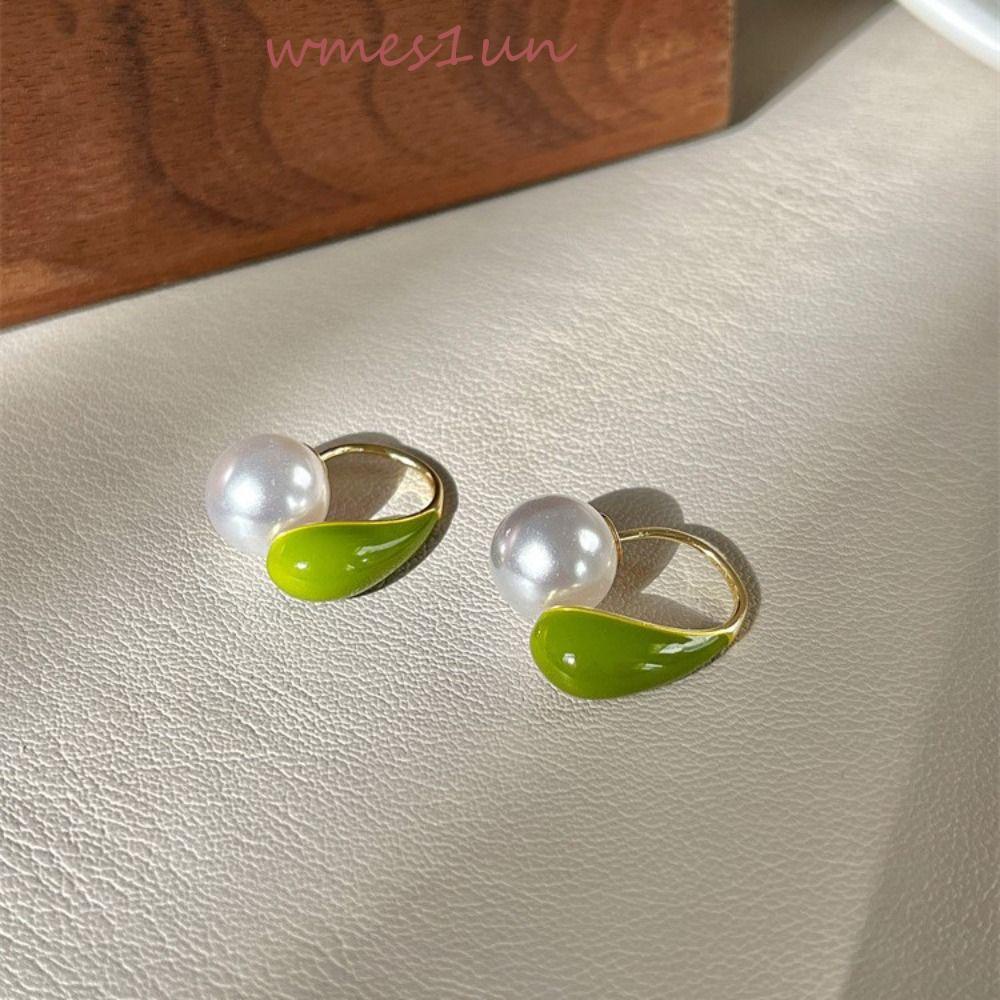 Khuyên Tai Hình Giọt Nước Tráng Men Màu Xanh Lá WMES15H Phong Cách Cổ Điển Cho Nữ