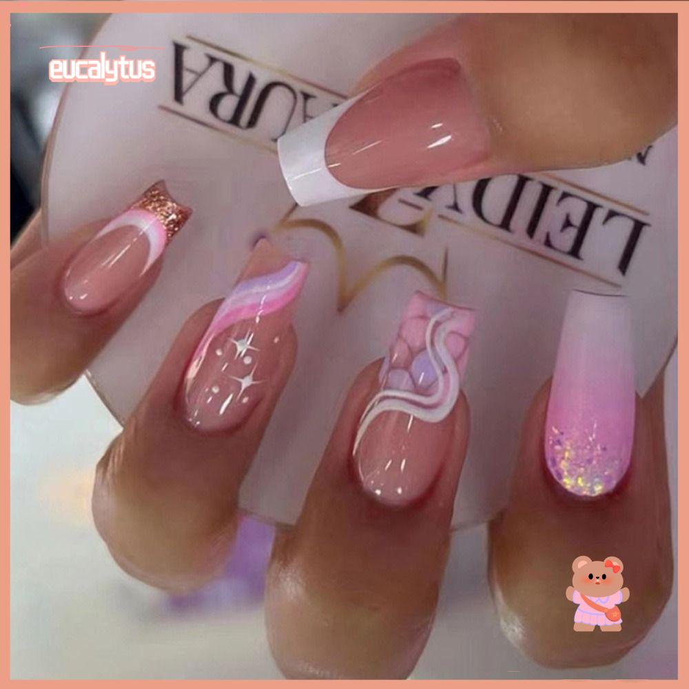 Bộ 24 Móng Tay Giả Dạng Nhấn Che Phủ Toàn Diện Kiểu Pháp