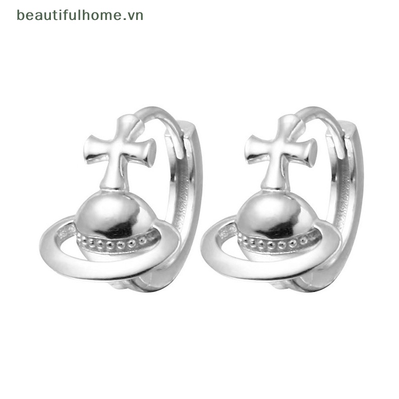 [beautifulhome] Bông Tai Bạc Hình Hành Tinh Thánh Giá Phong Cách Hàn Quốc Sáng Tạo Thời Trang Nữ [beauty]