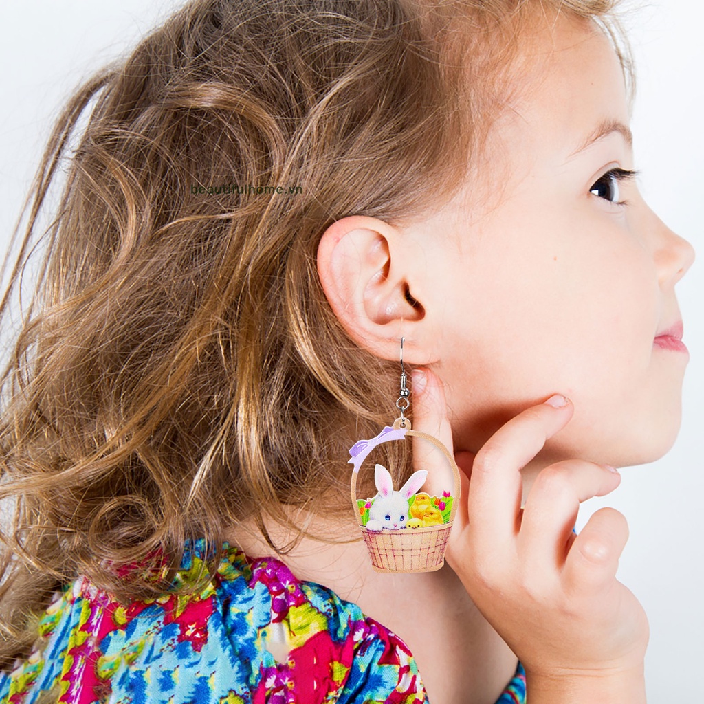 Set 6 Đôi Bông Tai Acrylic Hình Thỏ Phục Sinh Dễ Thương Cho Nữ