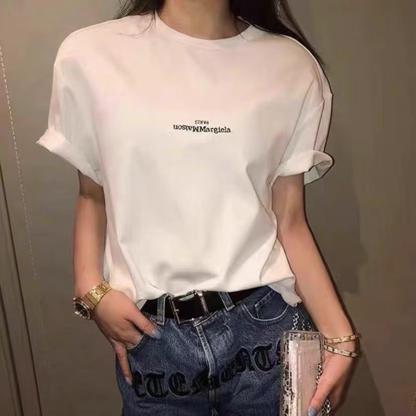 SWUI MM6 Magira Margiela summer niche reverse letter embroidery short sleeve loose casual trendy men's and women's T-shirt