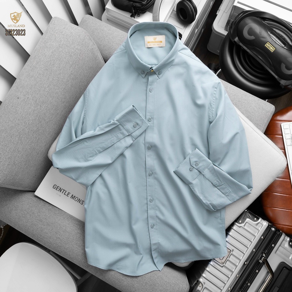Sơmi Musland Vân Dọc Chìm Dáng Slimfit , 1 chiếc sơ mi xịn không nhăn luôn thoải mái lịch sự 💖 SMML1N 💖