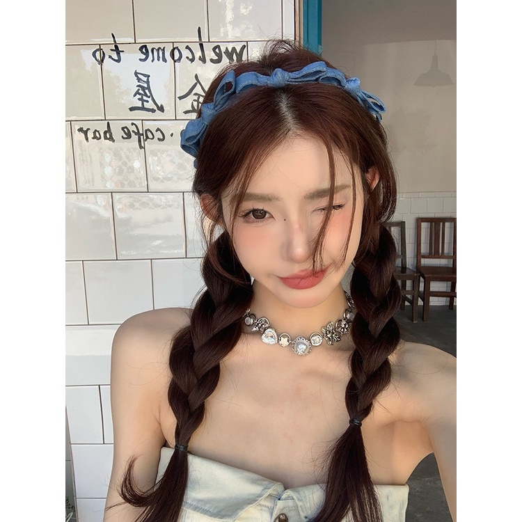 Băng Đô Denim Thắt Nơ Xinh Xắn Tiện Dụng Rửa Mặt Cho Nữ