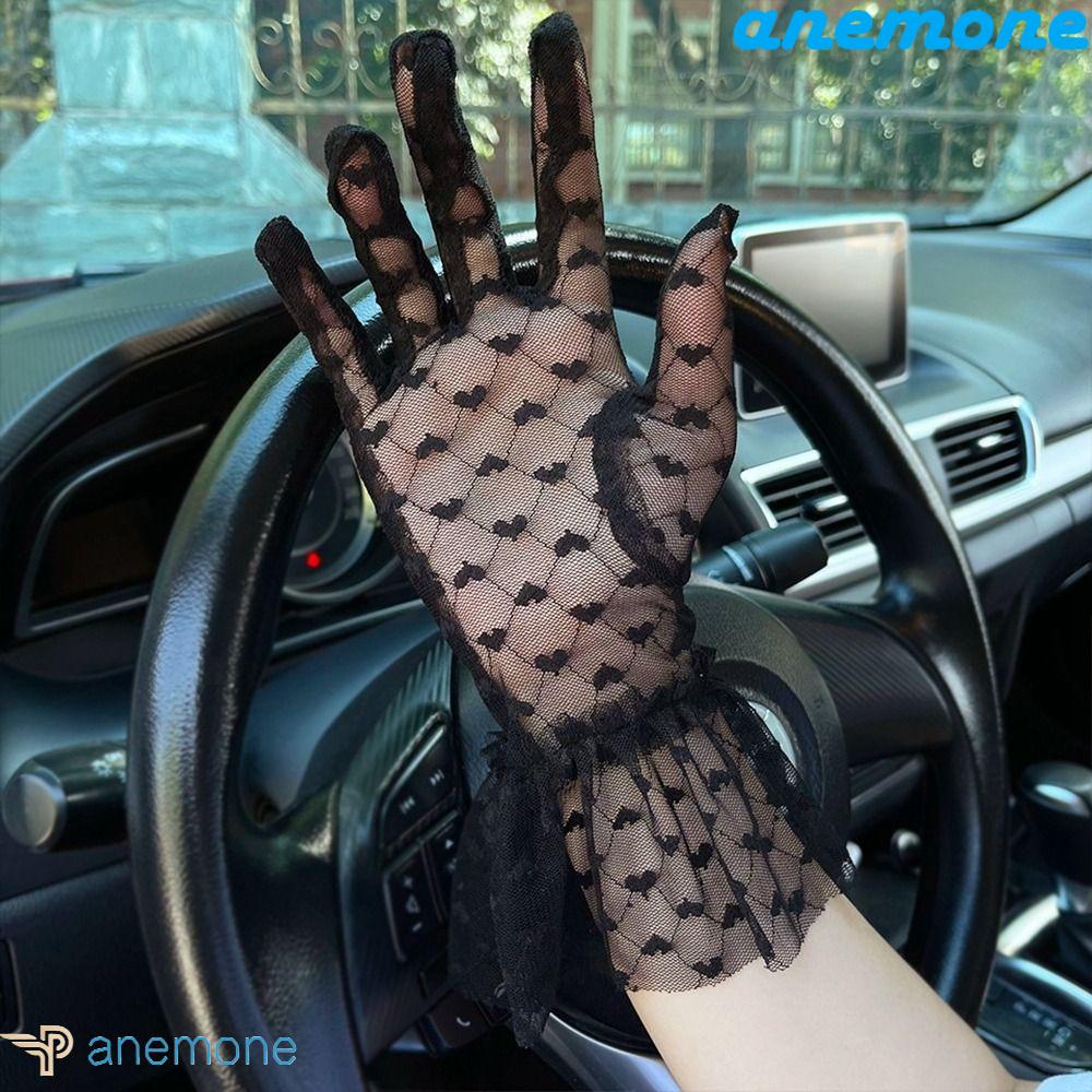 Găng Tay Chống Nắng Vải Lưới Thêu Hình Trái Tim Chạm Cảm Ứng Thoáng Khí Cho Nữ