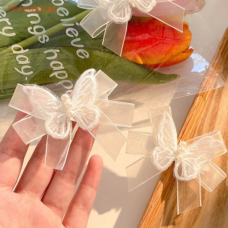 Bộ 2 Kẹp Tóc Nơ Ren Trắng Ngọt Ngào Thời Trang Cho Nữ