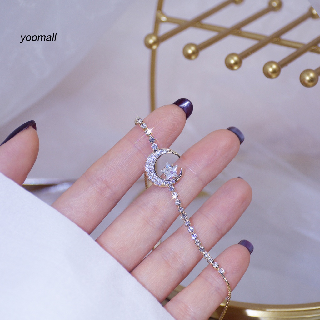 Vòng Tay Đính Đá Zircon Hình Ngôi Sao / Mặt Trăng Lấp Lánh Thời Trang