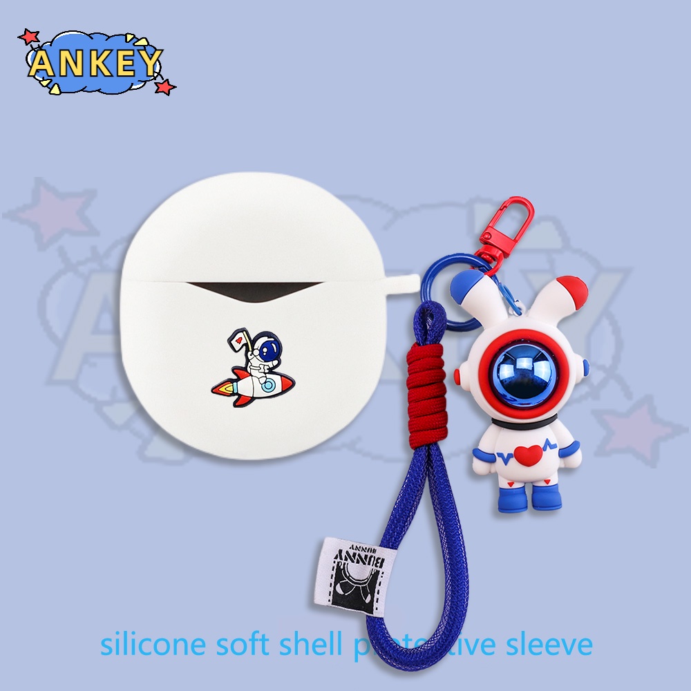 For SoundPEATS Air 4 / Air 3 Deluxe / Capsule 3 Pro Earphone Silicone Case Lovely Astronaut Earbuds Protective Headphone Cover Headset Skin with Pendant
