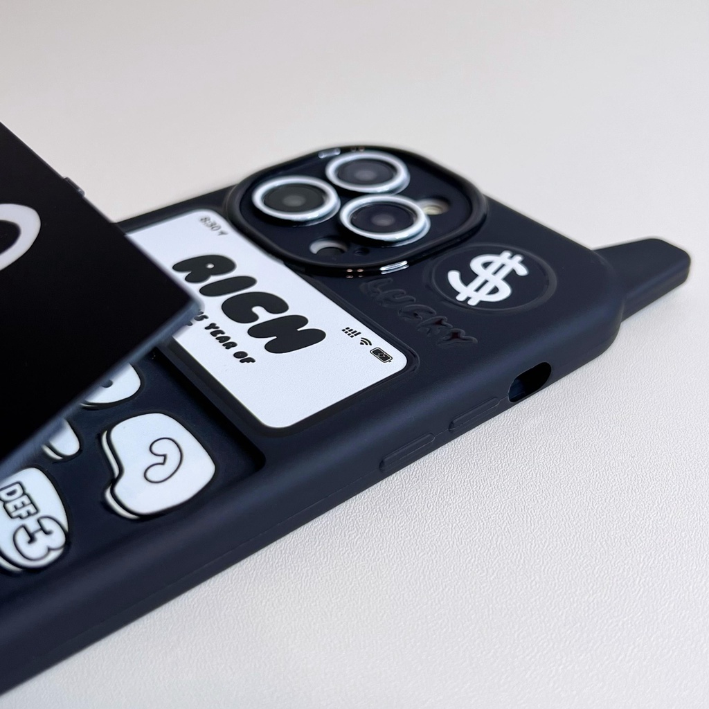 Ốp Điện Thoại tpu Dẻo Nắp Gập Tráng Gương Họa Tiết Chú Thỏ Đen Cổ Điển Cho iPhone 14 13 12 11 Pro Max