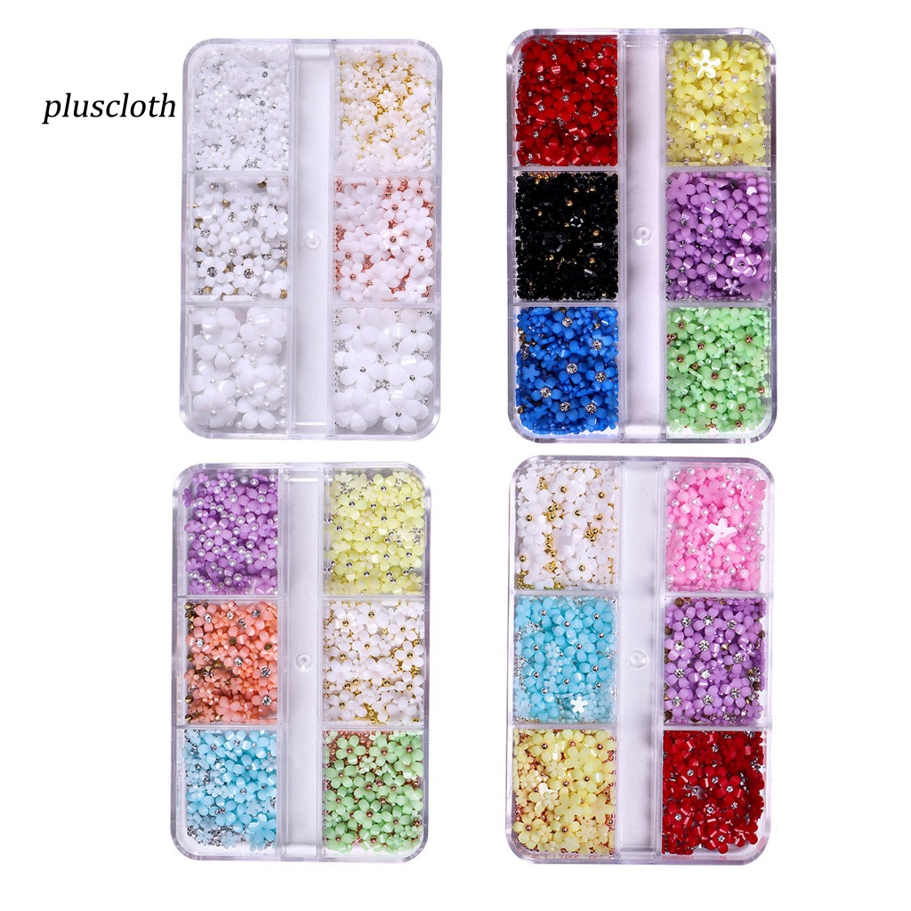 1 Hộp 6 Ngăn Đựng Hạt Ngọc Trai / Hoa Bằng Nhựa Dùng Trang Trí Móng Tay Nghệ Thuật