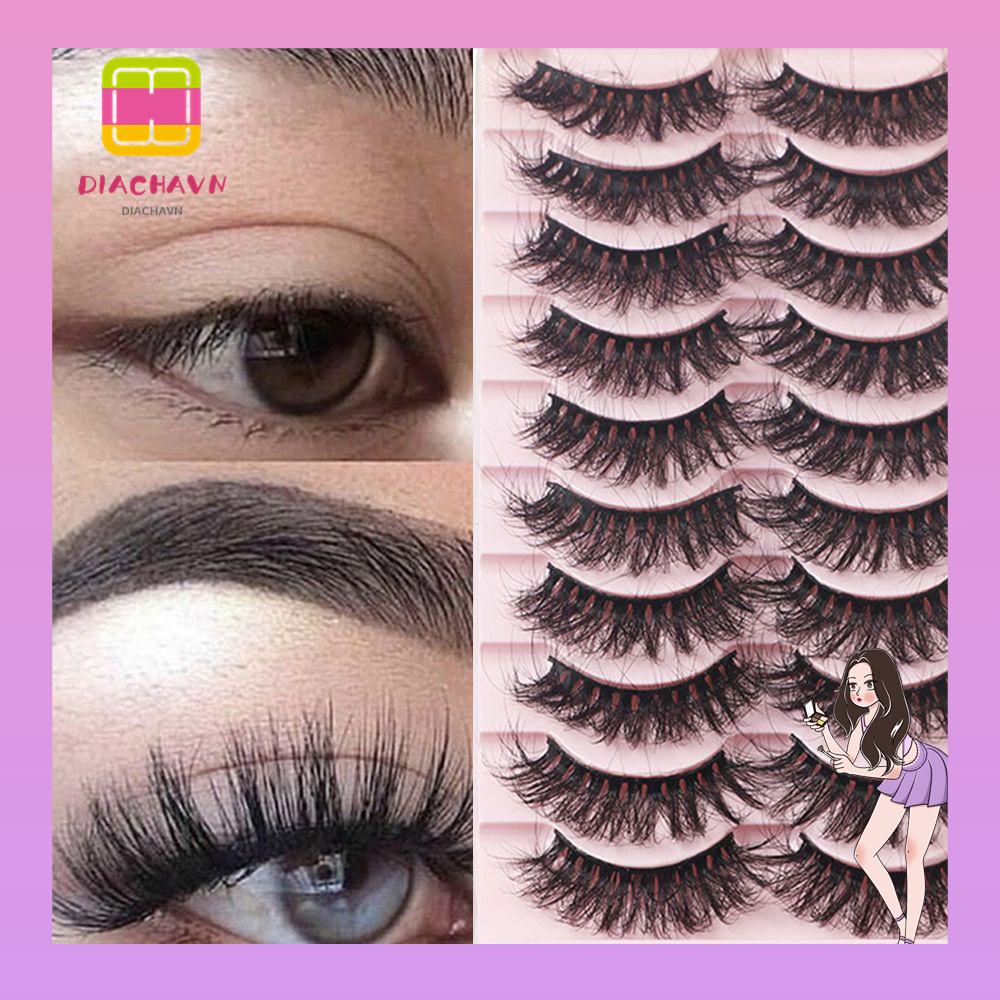DIACHAVN Set 10 Cặp Lông Mi Giả 25mm Handmade Nối Dài Trang Điểm Tự Nhiên