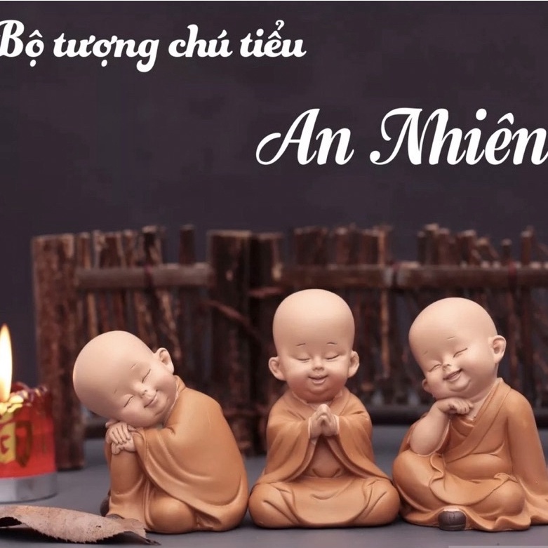 Mô Hình Tiểu Cảnh "Bộ 12 Tượng Chú Tiểu Mini" Trang Trí Sen Đá, Sân Vườn/ Chậu Cây, DYI, Terrarium