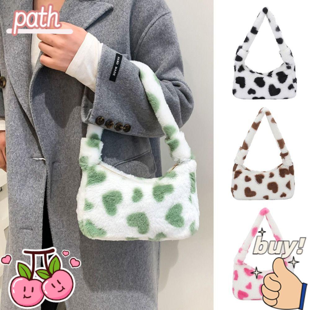 PATH Túi Tote Đeo Vai Họa Tiết Trái Tim Bằng Lông Nhung Thời Trang Thu Đông
