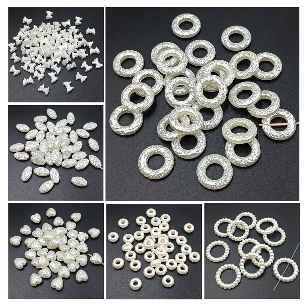 Set 10 / 50 / 100 Hạt Ngọc Trai Nhựa ABS Nhiều Hình Dạng Làm Trang Sức Thời Trang