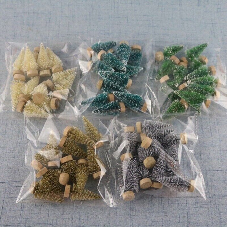 New 12pcs Small Christmas Fake Pine Tree 4.2cm Mini Sisal Bottle Brush Snow Frost Tree