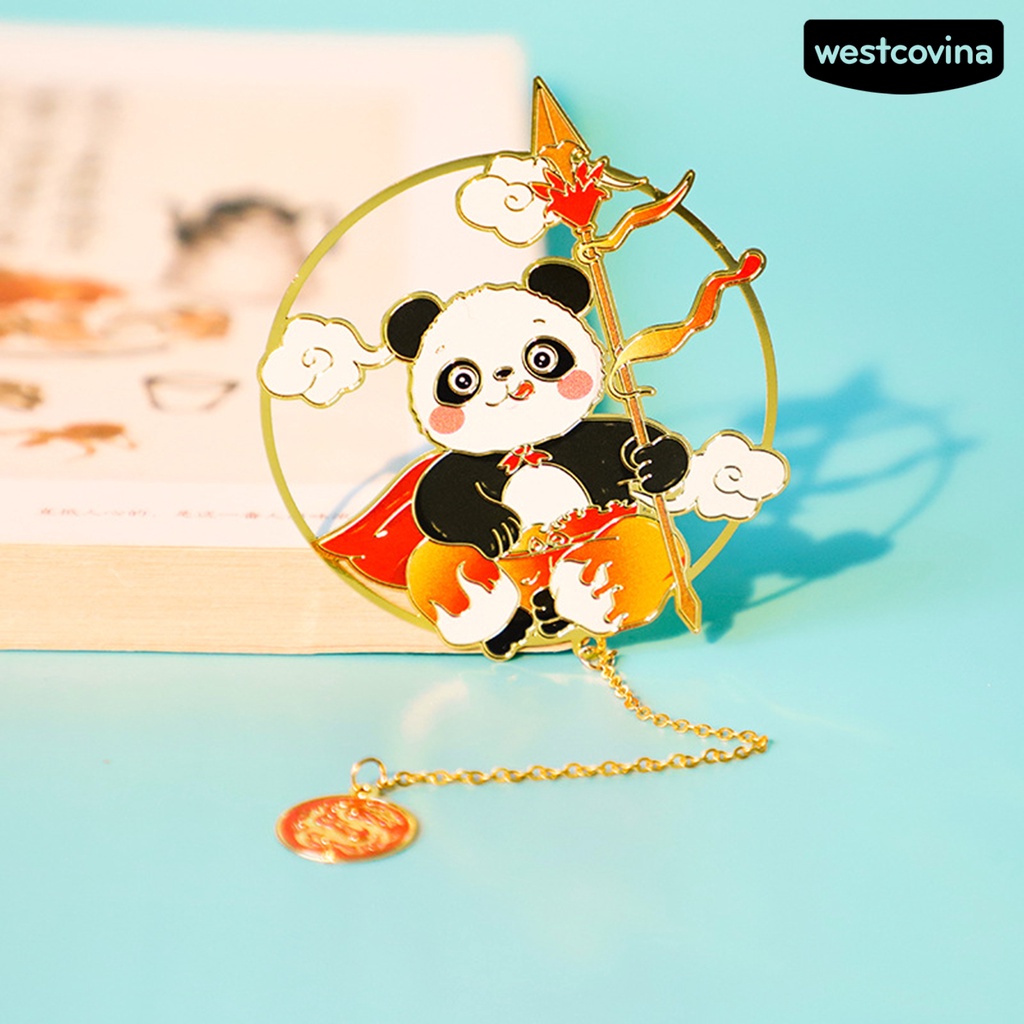 [WSTN]✎Thẻ Đánh Dấu Trang Sách Hình Gấu Trúc Hoạt Hình Mạ Điện Phối Tua Rua Phong Cách Trung Hoa Cổ Điển