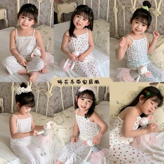 Bộ Đồ Ngủ Ngắn Tay Hai Món Họa Tiết Hoa Thời Trang Mùa Hè Cho Bé Gái