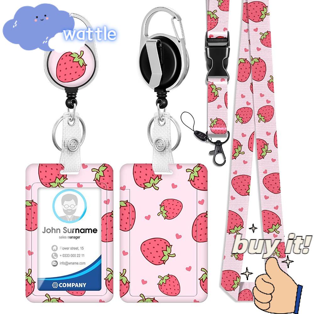 WATTLE Giá Đỡ Bảo Vệ Thẻ ID Dọc Màu Hồng Kèm Dây Đeo Tiện Dụng Cho Nhân Viên Văn