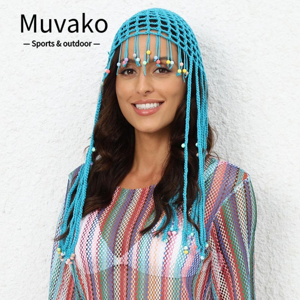 MUVAKO Mũ Đan Móc Đính Hạt Thời Trang Cho Nữ