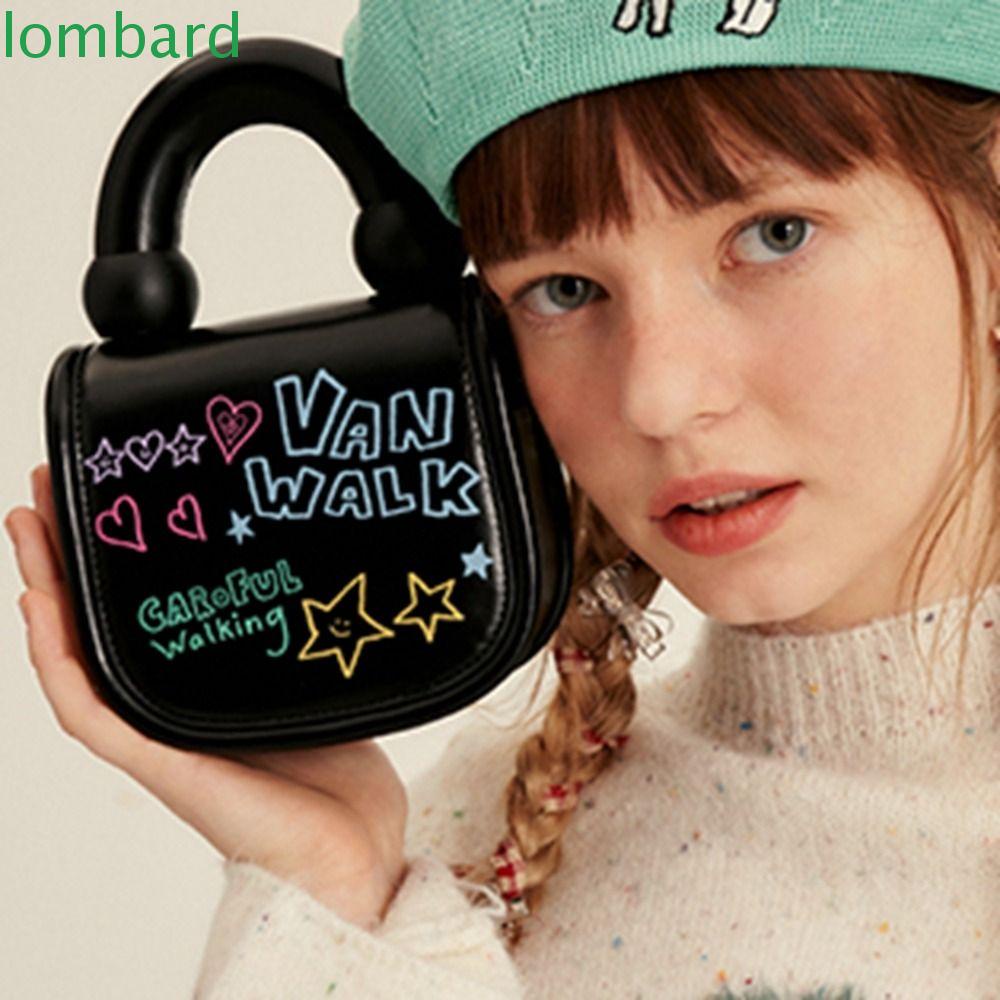 Túi Đeo Chéo Da PU Dáng Vuông Nhỏ In Họa Tiết Graffiti Đơn Giản Thời Trang Cho Bạn Gái