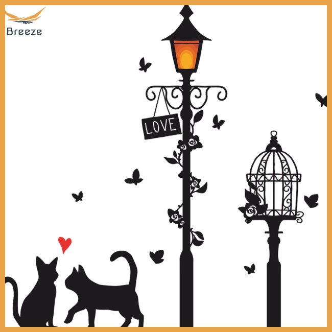 Sticker Dán Tường Tự Dính Họa Tiết Chú Mèo Dưới Đường Phố Trang Trí Nội Thất