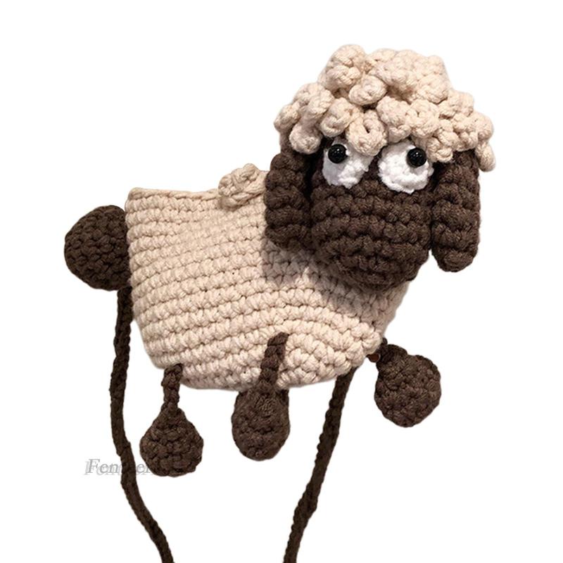 [Fenteer1] Túi Tote Đeo Vai Đan Len Hình Cừu Đeo Chìa Khóa Cho Nữ