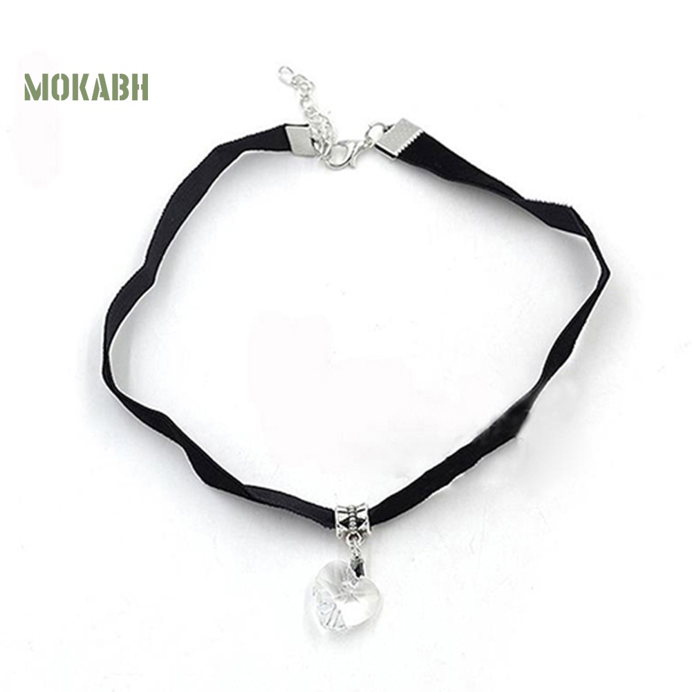 [Mok Abh] Vòng Cổ Choker Dáng Ngắn Mặt Hình Trái Tim Đính Đá Lấp Lánh Phong Cách Gothic Cổ Điển