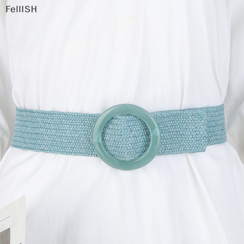 1 Thắt Lưng Bện Sợi Rơm Mỏng Mặt Tròn / Vuông Phong Cách Vintage 439br