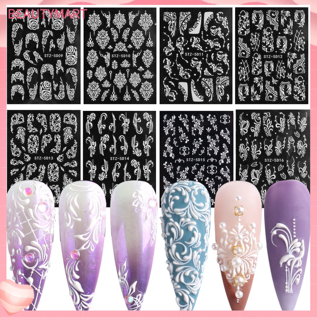 Set 8 Miếng Dán Trang Trí Móng Tay 3D Tự Dính Chống Nước Thân Thiện Với Môi Trường Dễ Sử Dụng