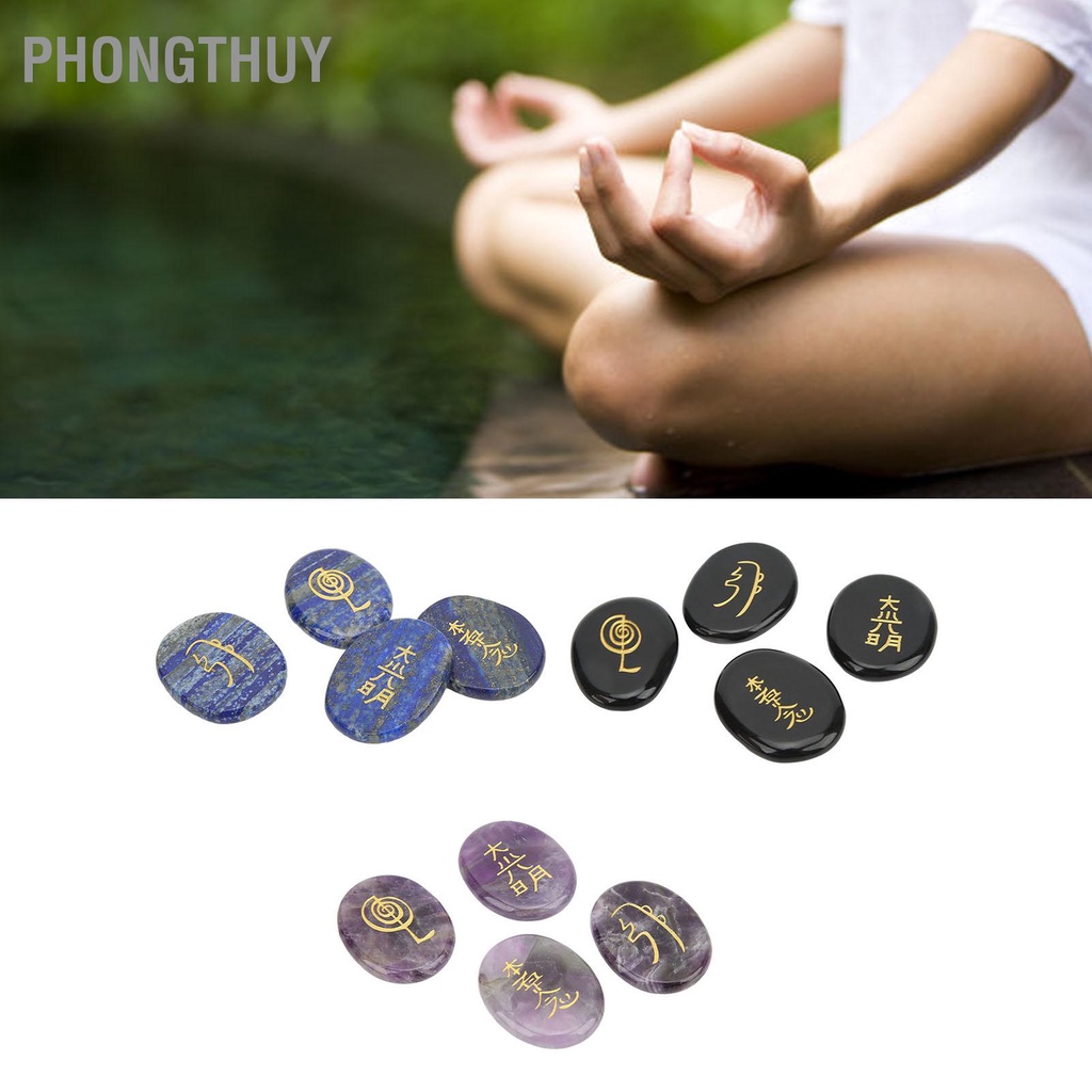 PhongThuy 4 Biểu Tượng Reiki Đá Bề Mặt Mịn Hơn Khắc Trang Trí Nhà Thiền Vật Quà Tặng