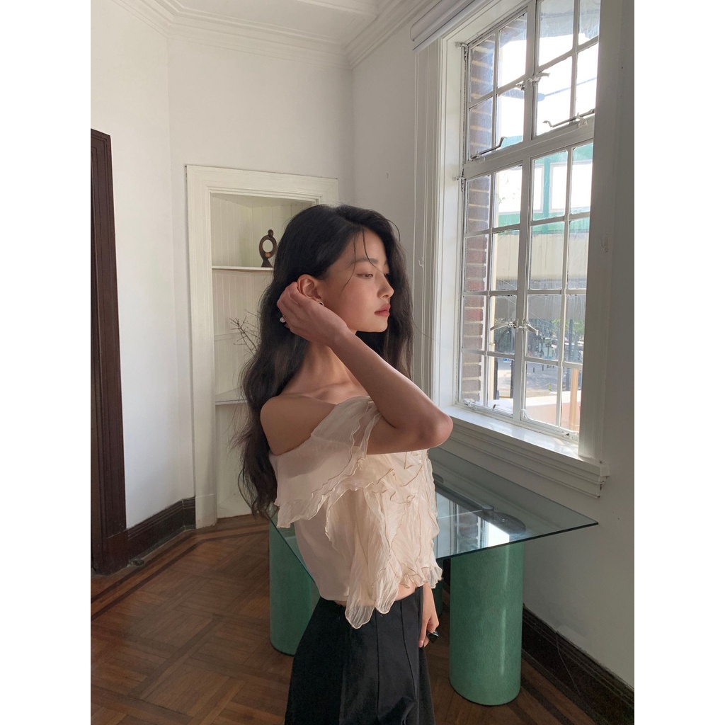 Áo Chiffon Hở Vai Nhún Bèo Phong Cách Pháp Ngọt Ngào Thời Trang Mùa Hè 2023 82570