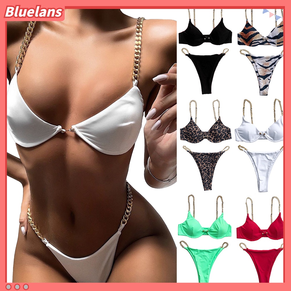 [BLS] Bộ Đồ Bơi Bikini Có Đệm Ngực Cài Khóa Trước Màu Trơn Gợi Cảm Cho Nữ