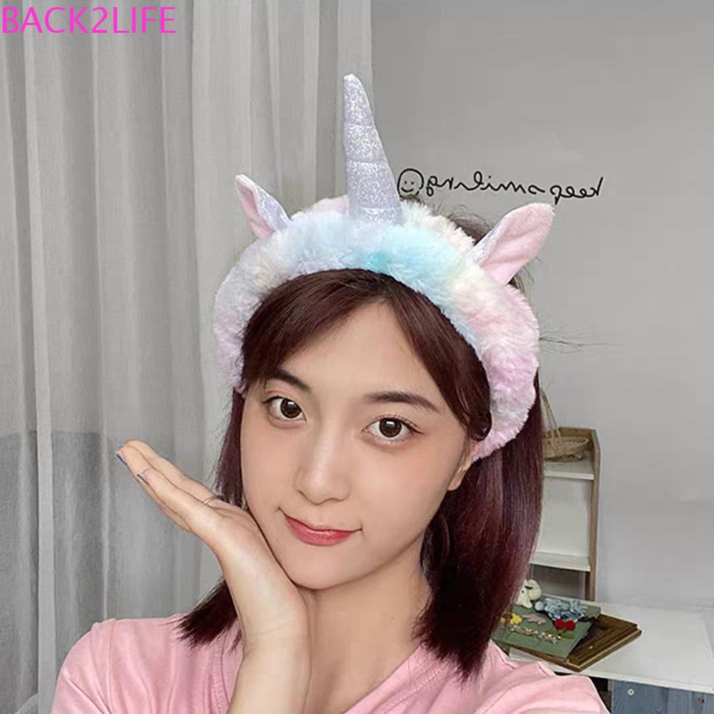 BACK2LIFE Băng Đô Cài Tóc Rửa Mặt Bằng Vải Lông Cừu San Hô Bản Rộng Co Giãn Hình Kỳ Lân Dễ Thương Cho
