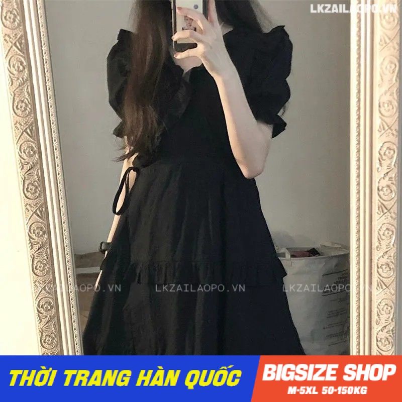 Váy đầm nữ Bigsize Đầm dự tiệc sang trọng dáng ôm tay ngắn cổ chữ v bánh bèo đen mùa hè Phong Cách hàn quốc đẹp Thanh Lịch cho nữ