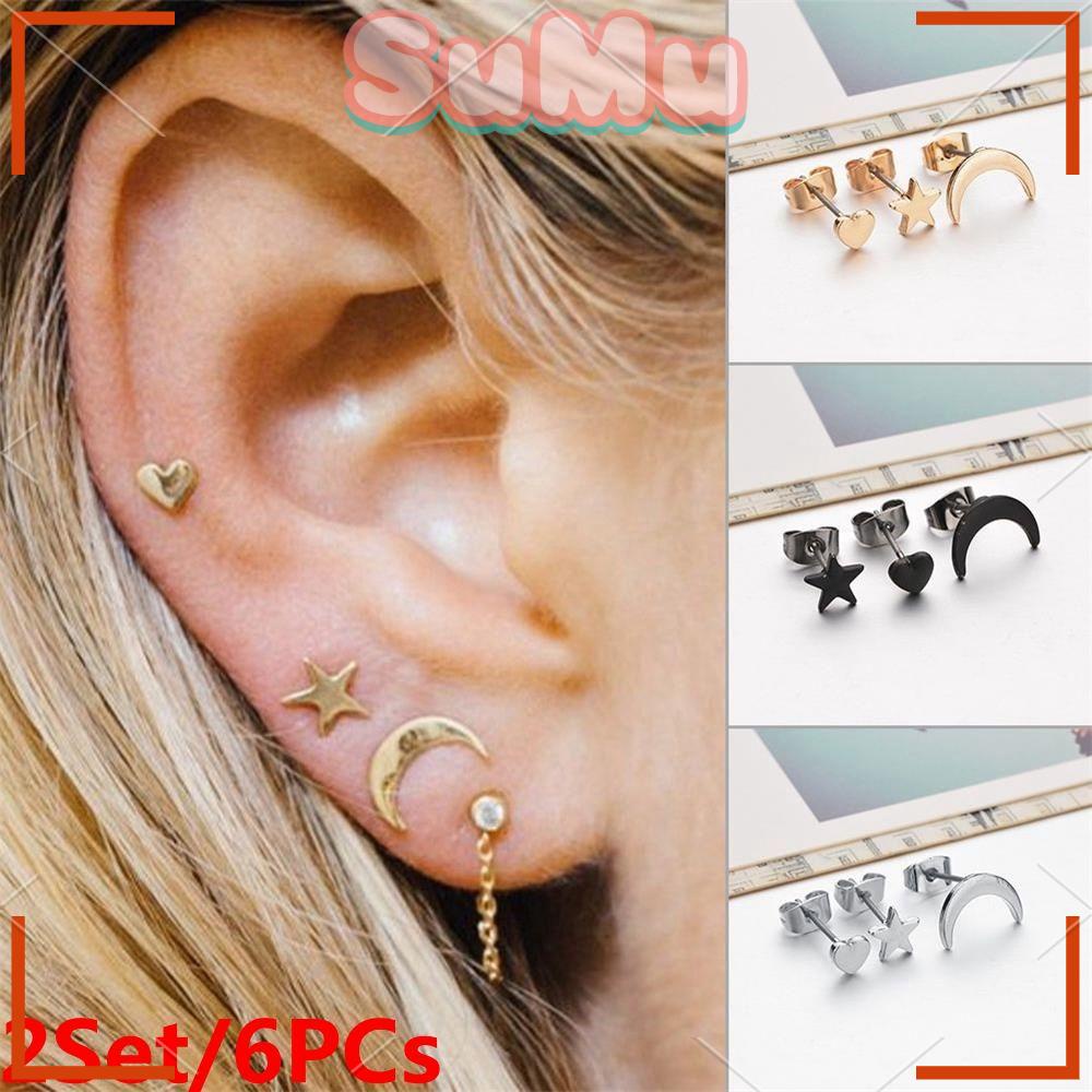 SUMU Set 2 / 6 Đôi Bông Tai Thiết Kế Tối Giản Đáng Yêu