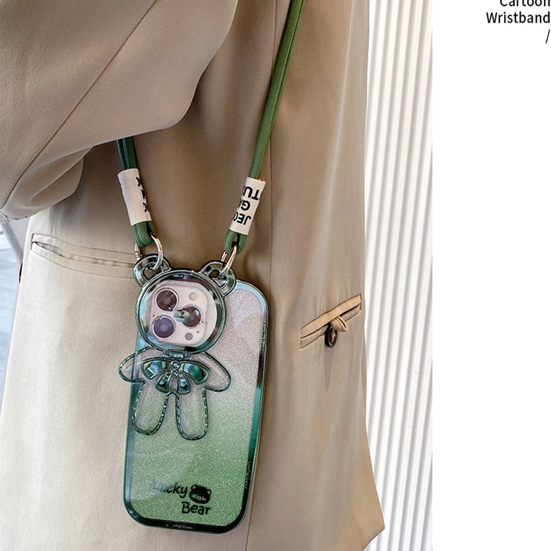 Ốp Điện Thoại Hình Gấu Kim Tuyến Kèm Dây Đeo Cho iPhone 13 14 12 Pro Max