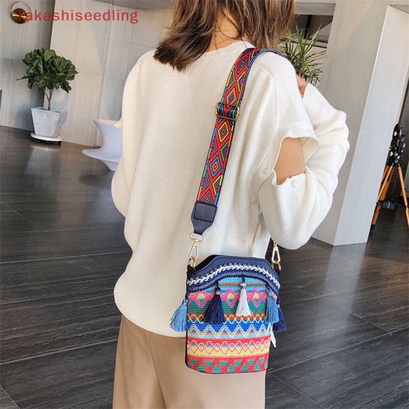 Túi Cói Đeo Chéo Phối Tua Rua Phong Cách Retro Cho Nữ