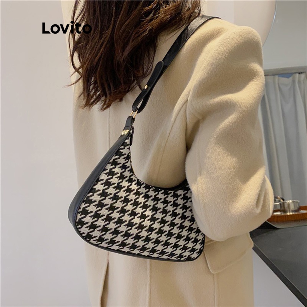 Lovito Túi đeo vai nhỏ kiểu dáng cổ điển họa tiết răng cưa thông thường dành cho nữ LNA09107 (Houndstooth/Vằn ngựa vằn)