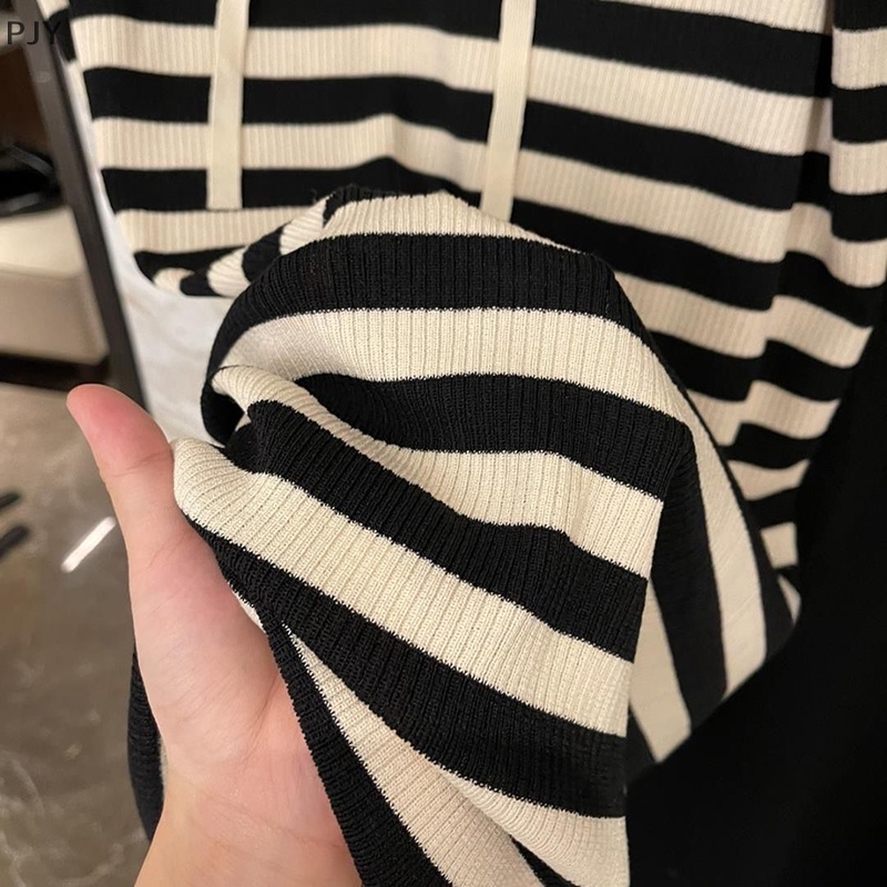 Đầm Dài Cổ Chữ V Kẻ Sọc Khối Màu PJY Thời Trang Mùa Hè Giản Dị Dành Cho Bạn Nữ