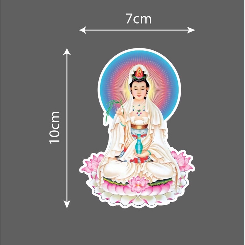 Combo hình Phật Quan Âm cầu bình an, dán xe,nhà cửa kích thước : 7cm x 10cm cáng màng kim tuyến lấp lánh, đẹp sắc nét.