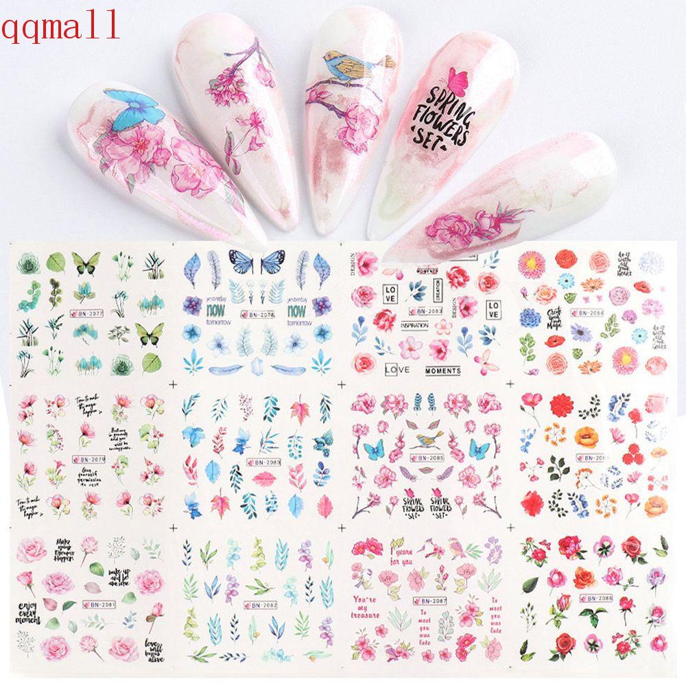 QQMALL Đề Can Nước Hình Hoa Lá / Hoa Hồng / Nở Thời Trang Trang Trí Móng Nghệ Thuật