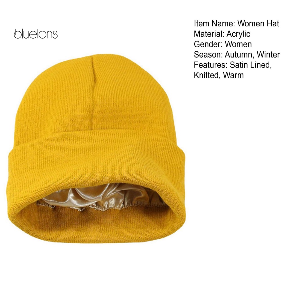 Mũ Beanie Vải Satin Màu Trơn Không Vành Co Giãn Chống Lạnh Thời Trang Thu Đông Cho Nữ