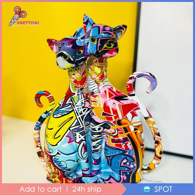 [Prettyia1] Tượng Mèo Graffiti Resin Trang Trí Tủ Quà Cưới Thanh Lịch